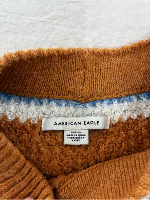American Eagle Outfitters Brown, White & Blue Striped Waffle Crewneck Sweater thumbnail 2