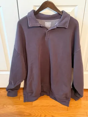 Aritzia Tna Cozy Af Fleece Dark Gray Henley Oversized Sweatshirt thumbnail 2