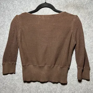 Y2K Guess‎ Brown Cotton Knit Cropped Cardigan Gold Button Scoop Neck L thumbnail 6