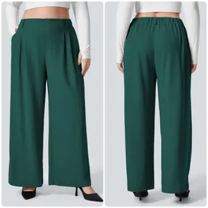 Halara Womens High Waisted Wide Leg Waffle Knit Work Pants Forest Green Size S thumbnail 2