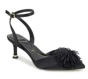 Kenneth Cole New York Umi Pom Pom Pumps, Black Satin. size 7.5, NEW with Box thumbnail 1