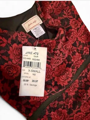 Love Ady Red & Black Damask A-Line Babydoll Dress Sz XS NWT Retail $88 thumbnail 7