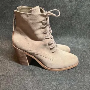 Dolce Vita Lace Up Heeled Ankle Boots Women's‎ Taupe Suede Leather Stacked Heel thumbnail 3