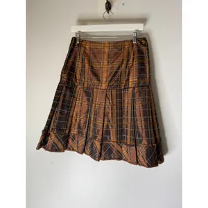 Worth Brown Plaid Pleated Mini Skirt Textured Frayed Grid Academic Aesthetic 6 thumbnail 2