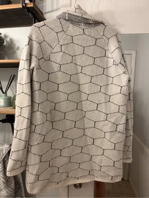 Ann Taylor Cream Open-Front Geometric Knit Cardigan thumbnail 4