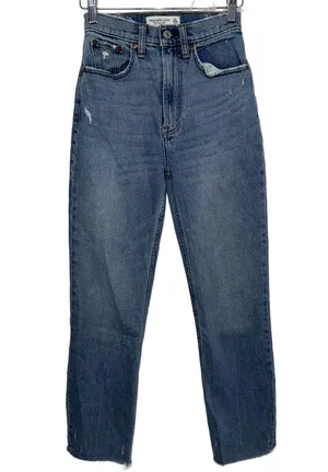 Abercrombie & Fitch Curve Love Ankle Straight Ultra High Rise Blue Jeans Size 23 thumbnail 1