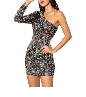 Women’s Sequin One Shoulder Cocktail Party Mini Dress Size XS Stretchy thumbnail 1