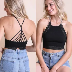 New with tags- Black high neck crochet lace bralette crop top thumbnail 2