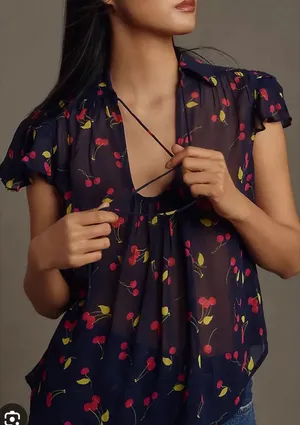 Maeve by Anthropologie Cherry U-‎ Neck Popover Blouse thumbnail 1