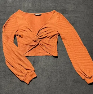 SHEIN Orange Ribbed Twist Front‎ Long Sleeve Crop Top Women's XS thumbnail 1