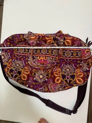 Vera Bradley Safari Sunset Paisley Design Medium Duffel Bag Purple Orange thumbnail 8
