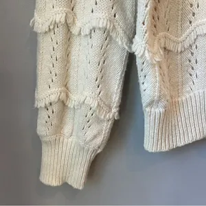 Madewell V-Neck Fringe Cream Sweater thumbnail 7