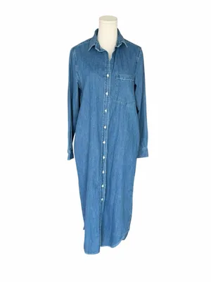 Quince - Distressed Denim Oversized Maxi Shirt Dress Button Front Sz XS thumbnail 3