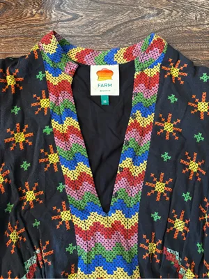 Farm Rio Macaw Night Maxi Dress Womens‎ XS Black Multi Tropical Boho thumbnail 7