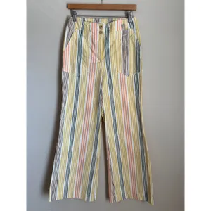 Maeve Wide Leg Pants Women 8 Yellow Striped Naomi High Rise Patch Pocket thumbnail 3