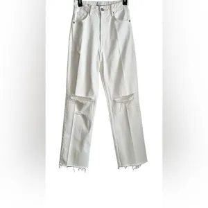 Zara Women's White Distressed Flare Jeans thumbnail 2