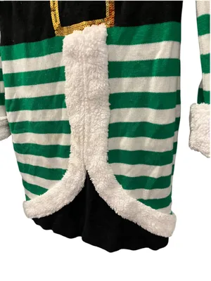 With Love Derek Elf Christmas Sweater Dress Hooded Green White Striped Costume L thumbnail 7