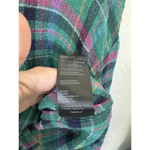 Anthropologie Pilcro Cropped Puff-Sleeve Soft Crinkle Green Plaid‎ Blouse Small thumbnail 10