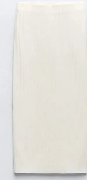 Beautiful People Midi Skirt‎ Brushed Ribbed Knit Pullon Off White Medium USA thumbnail 1