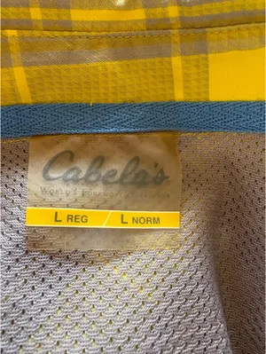 Cabela's Men Yellow Gray Plaid Vented Fishing Short Sleeve Outdoor Button Up thumbnail 8