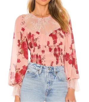 Free People red and pink lace top thumbnail 1