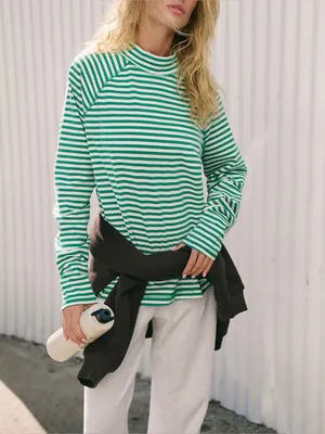 NWOT Free People FP Movement Restoration Yarn Dye Stripe Layer - Green Glow - L thumbnail 5