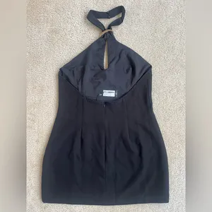 NWT PrettyLittleThing Black Halter Low Back Woven Trim Detail Mini Dress Size 8 thumbnail 5