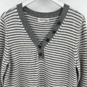 By Anthropologie Sweater Women's Large Serena Striped Button V-Neck‎ Gray Cream thumbnail 4