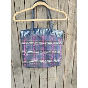 COACH poppy tartan signature tote bag blue/purple F-20109 thumbnail 2