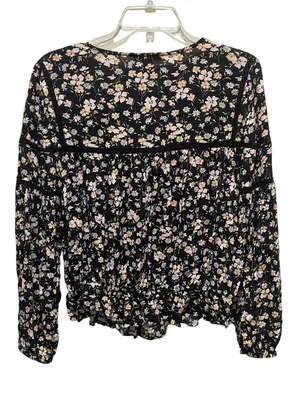 American Eagle Floral Peplum Blouse Black Womens Size Large Long Sleeve Boho thumbnail 8
