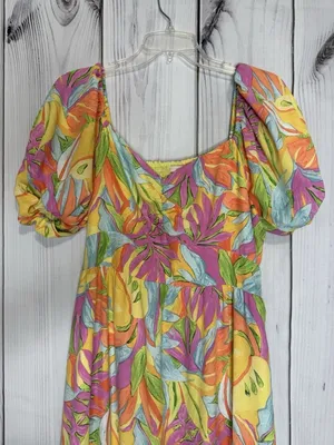 Skies Are Blue Floral Maxi Dress Size L Ruffle Puff Sleeve Smocked Back Lined thumbnail 2