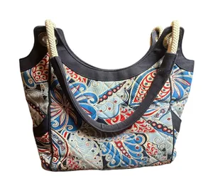 VTG Vera Bradley Seaside Anchor Tote Bag Women Large Blue Paisley Quilted Rope thumbnail 1