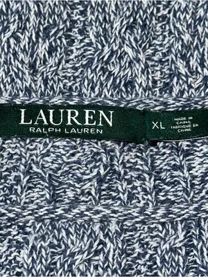 Lauren Ralph Lauren Women’s Size XL Blue White Marled Cable Knit Sweater thumbnail 4