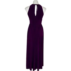 R&M Richards Halter‎ Sleeveless Long Gown Beaded Waist Purple Eggplant Size 4 thumbnail 4