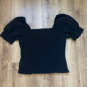 Madewell 100% Cotton Lucie‎ Puff-Sleeve Smocked Bodice Top in Black Size Small thumbnail 6