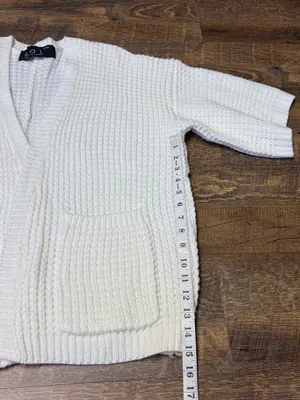 POL Chunky Knit Open Front Cardigan Sweater Womens Large Ivory Cream 3/4 Sleeves thumbnail 6