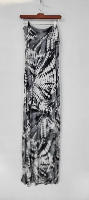 Hula Honey Womens Dress Medium Gray White Tie Dye Strapless Maxi Summer Beach thumbnail 2