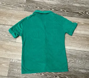Sz S Green Terrycloth Short Sleeve Top Button Down Shirt Terry Cloth thumbnail 6