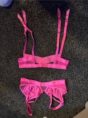 New! Bright Pink Bra and Garter Belt Set thumbnail 3
