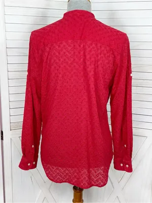 Lauren Ralph Lauren Eyelet Button Up Tunic Shirt Red Small Cottage Preppy Cotton thumbnail 4