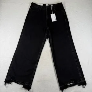 Vervet Olivia Wide Leg Jeans Washed Black High Rise Distressed Raw Hem Size 25 thumbnail 1