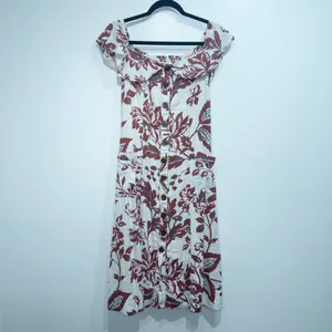 Anthropologie Cream & Red Floral Oahu Off The Shoulder Midi Dress Size 6 thumbnail 2