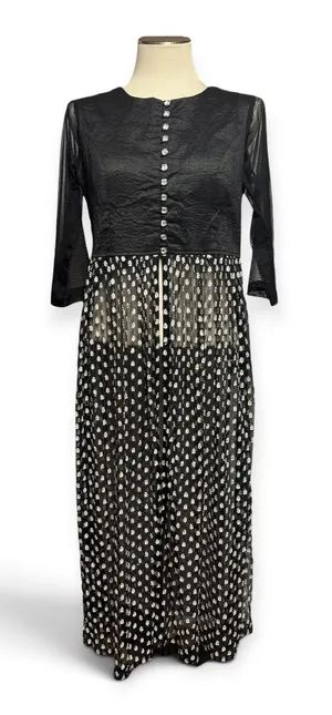 Karishma Maxi Length Overlay Crystal Buttons Sheer 3/4 Sleeves Black XL thumbnail 1
