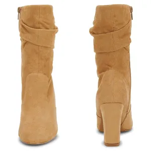 Women's High Heel Faux Suede Boots Block Heel Brown - Coutgo Size 11 New thumbnail 4