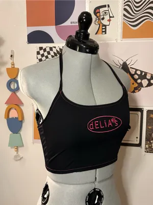 delia*s Black Crop Tank Top with Pink Logo thumbnail 4