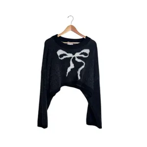 Out From Under Cropped Knit Sweater Black Bow Graphic UO Size L OVERSIZED thumbnail 3