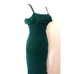 Gilar VTG Green Chiffon Silk Mermaidcore Whimsical Flounce Strap Dress 8 -Stain thumbnail 4
