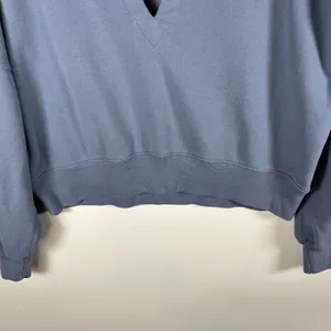 Abercrombie & Fitch Drama Collar V-Neck Cropped Sweatshirt Soft A&F Blue‎ XL thumbnail 4
