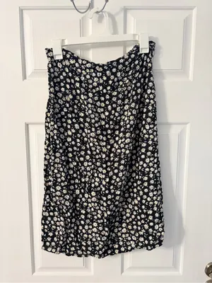Divided Floral Print A-Line Skirt - Black & White thumbnail 5