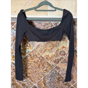 Princess Polly Becca Black Ribbed Square Neck Long Sleeve Crop Top Size 2 thumbnail 3